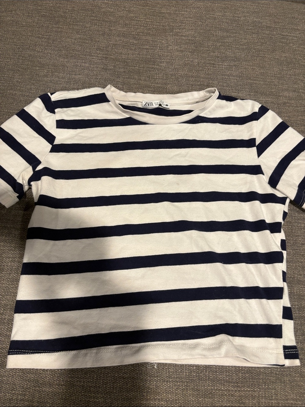 Zara Kids White and Navy Striped Short Sleeve Tee